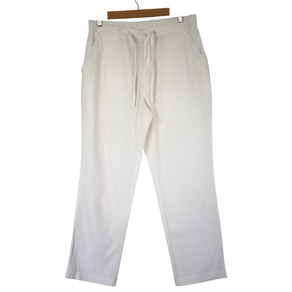 Cubavera Mens Linen Blend Drawstring Pants White Straight Leg Medium PR 5077